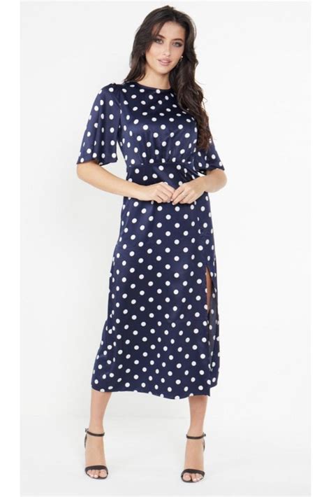 prada pink silk printed polka dot dress|Navy Polka.